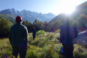 47 - A trail crew greets the morning in Svaneti, Georgia - photo by Meagan Neal