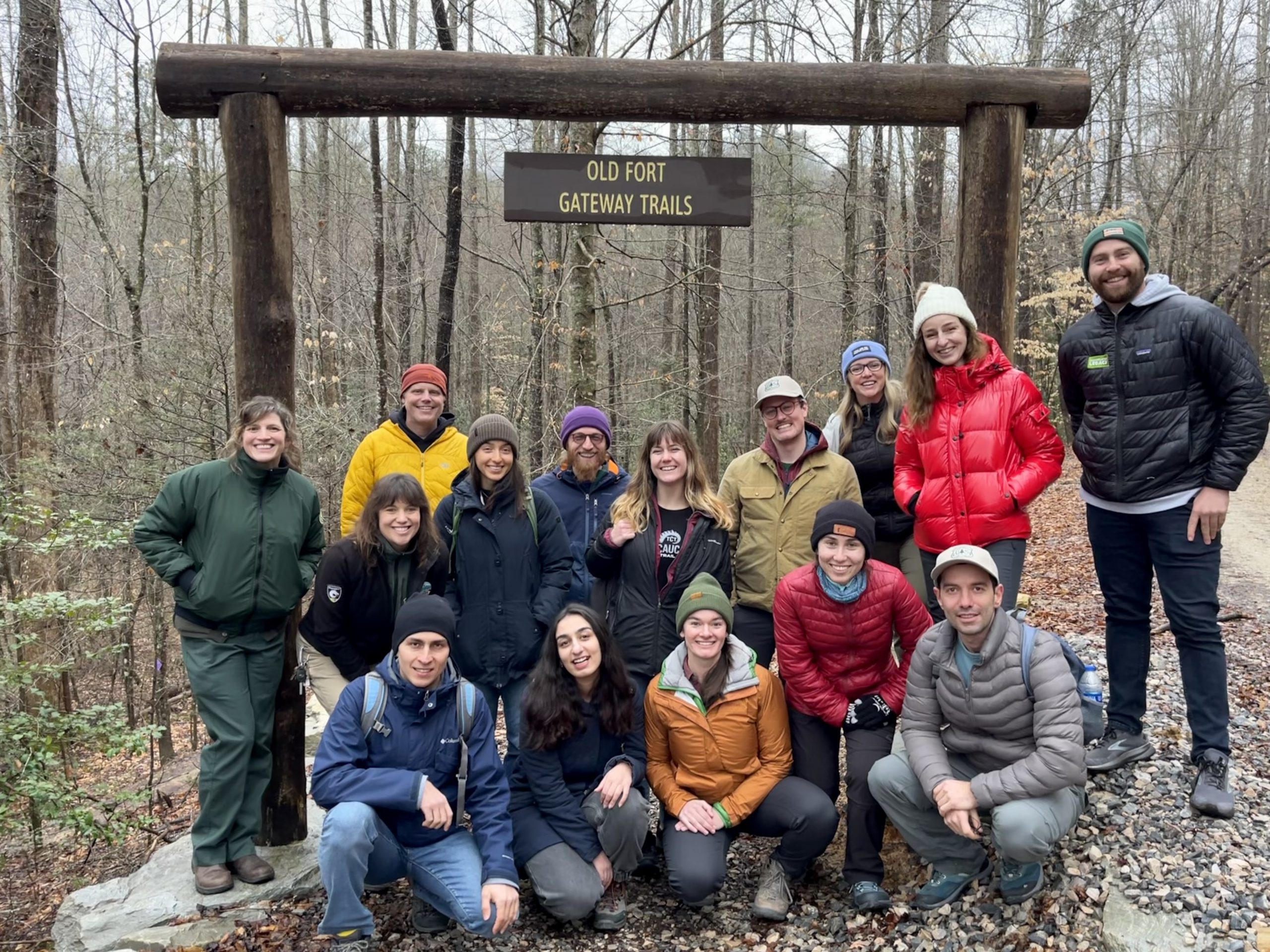 The CCC team with representatives from the U.S. Forest Service, Conservation Corps North Carolina, and Old Fort Equity Trails Collective