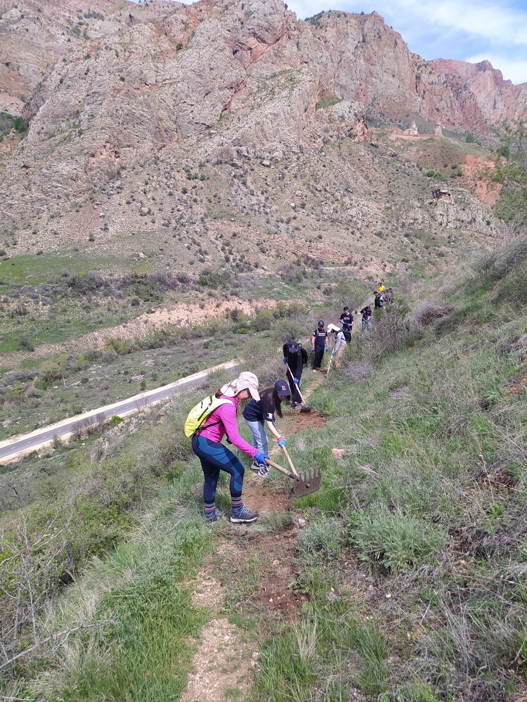 Hard at work maintaining the trail near Arpa Protected Landscape, Armenia.