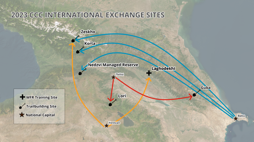 2023 international exchange sites in Georgia, Armenia, and Azerbaijan.