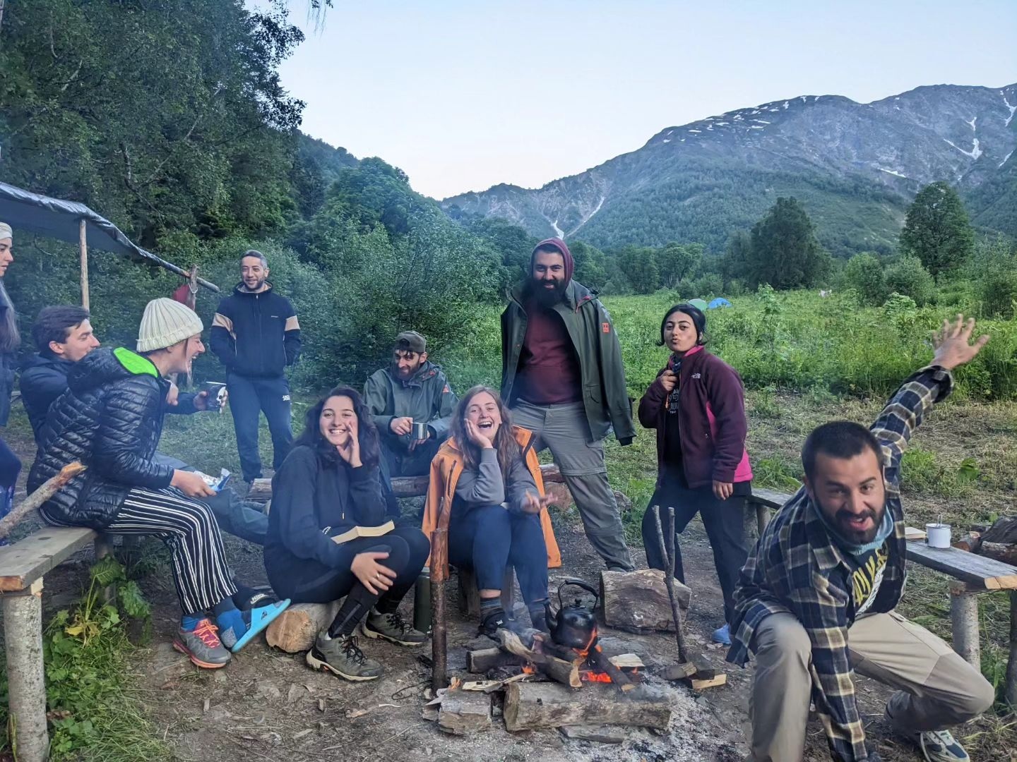 Georgian crew leaders relaxing after a hard day's work in Zeskho, Georgia.