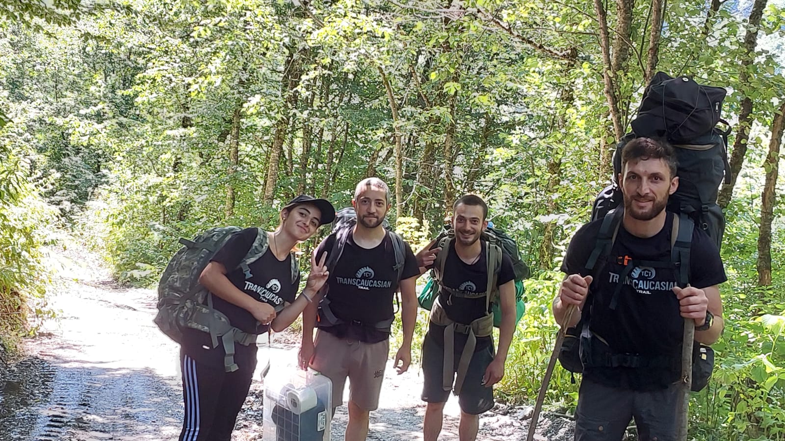 Armenians and Georgians hike to the field camp in Zeskho, Georgia.