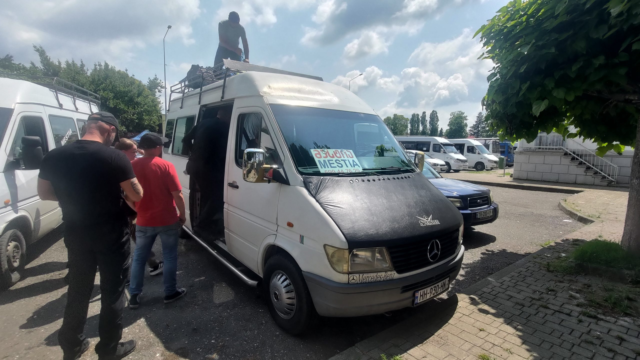 Marshrutkas are the primary mode of transportation in the Caucasus. These minibuses usually seat 15 - 20 people and have enough space for hiking backpacks either in the back or on the roof (don't worry, they're tied down!). Most marshrutkas are privately owned and therefore, some offer a more comfortable ride than others do.