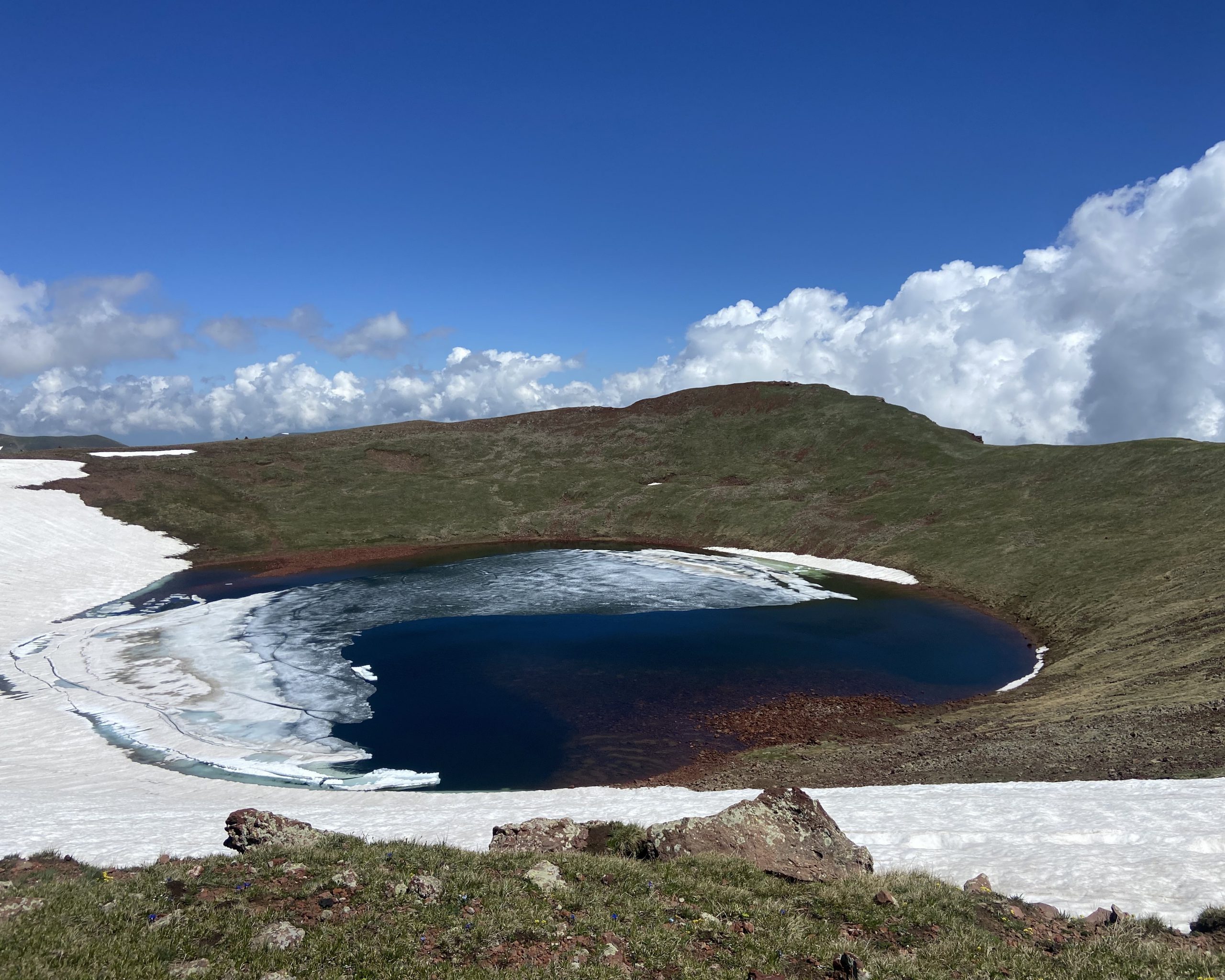 Volcanic crater lake on top of Mount Azhdahak.