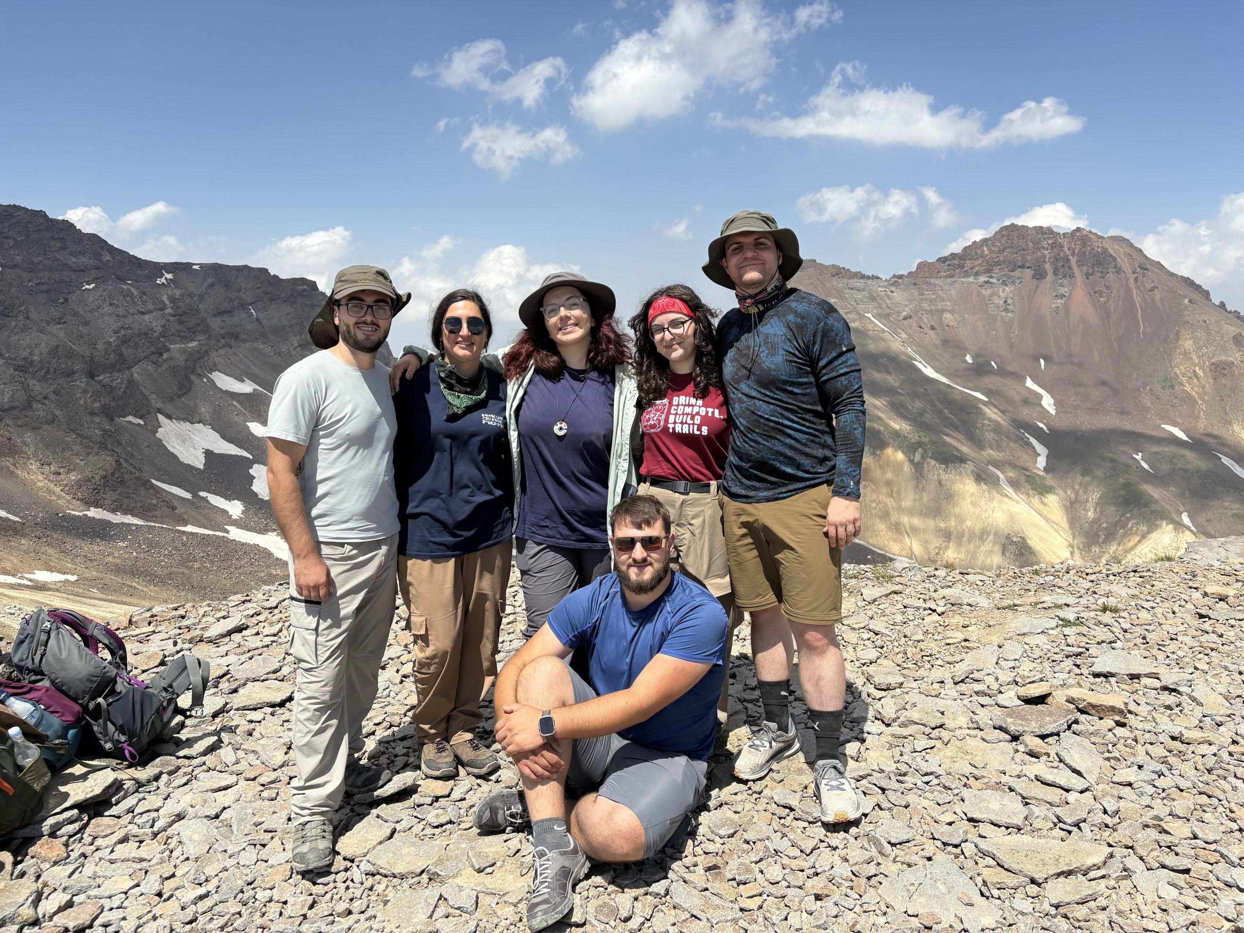 Hiking with TFC’s Viktoria Galstyan and Irina Sindoyan at Aragats' southern peak with local friends.
