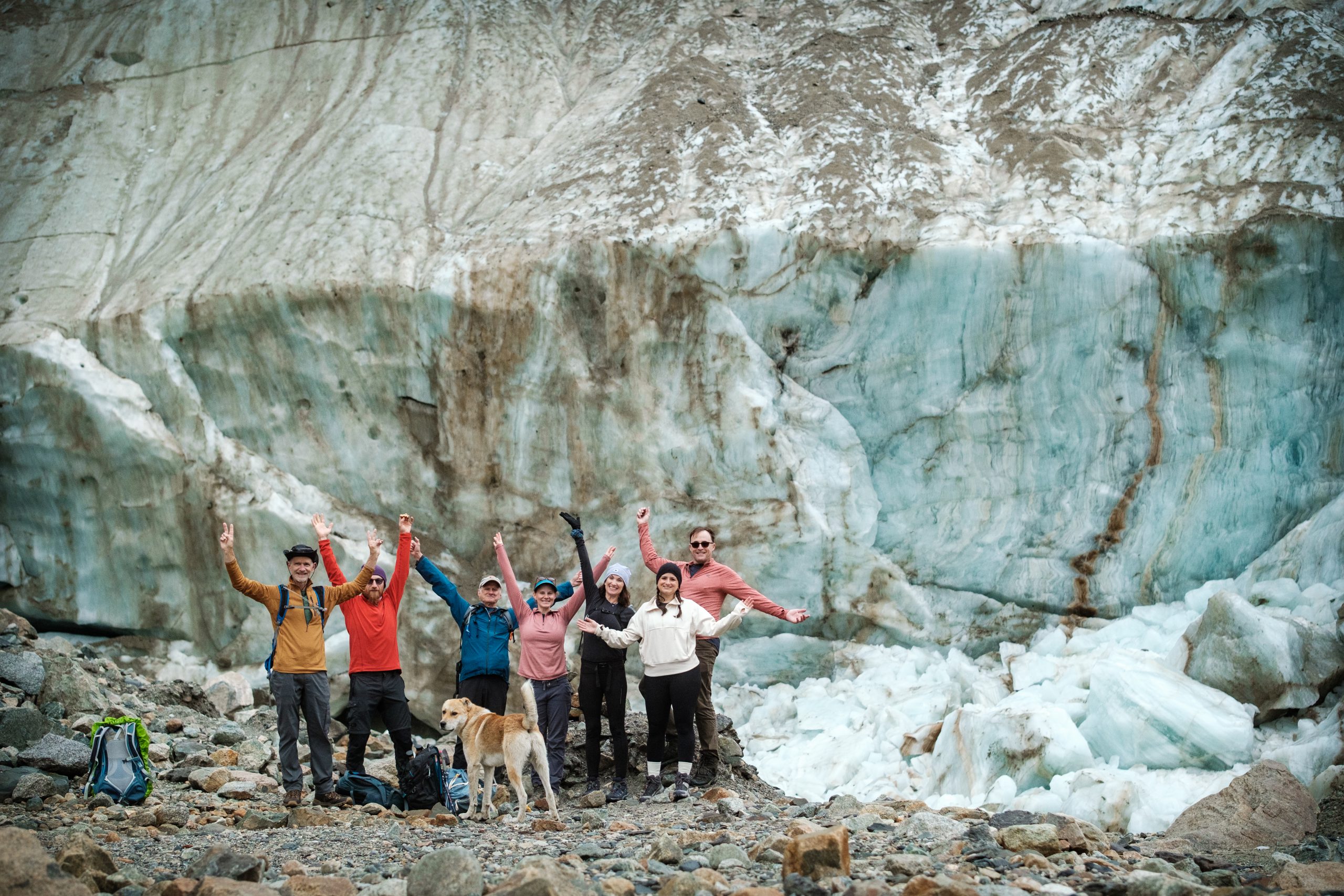 Hikers on varied terrain