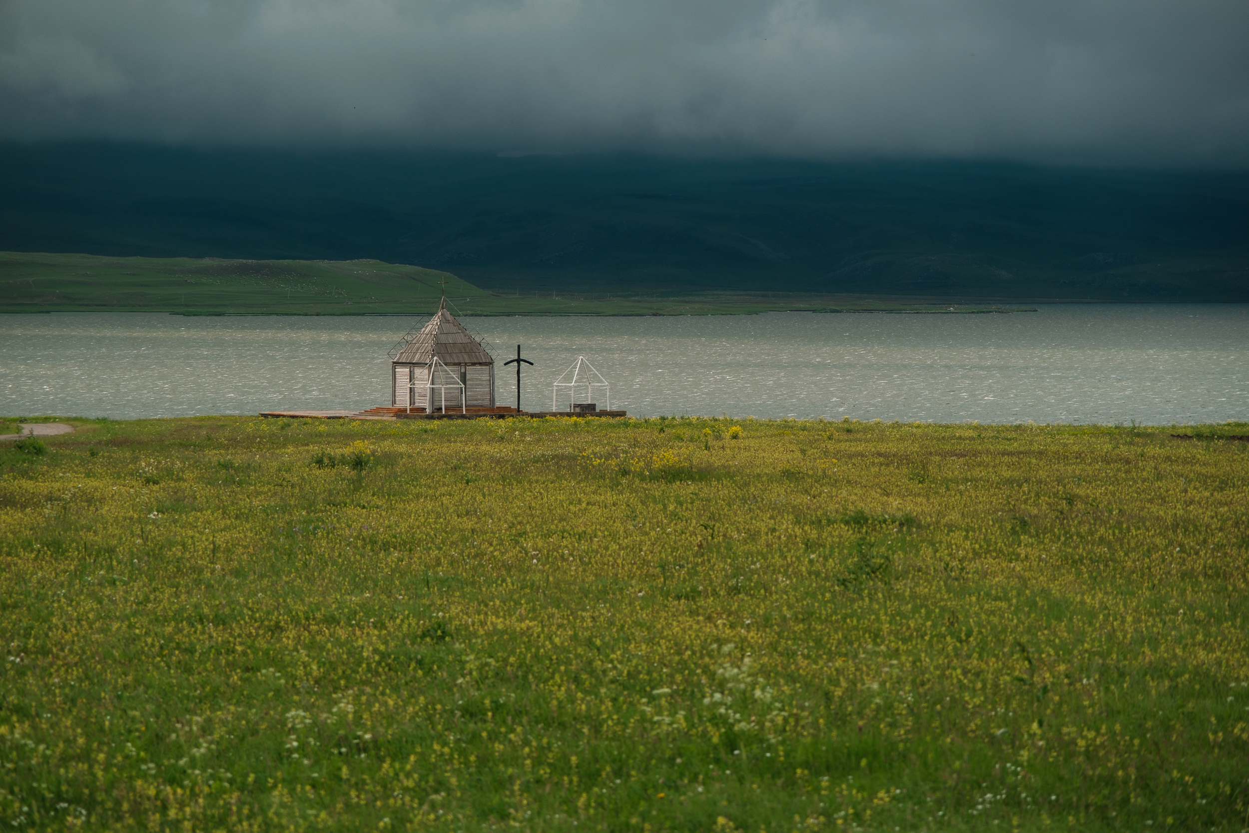 Stone church at Poka on the shore of Lake Paravani