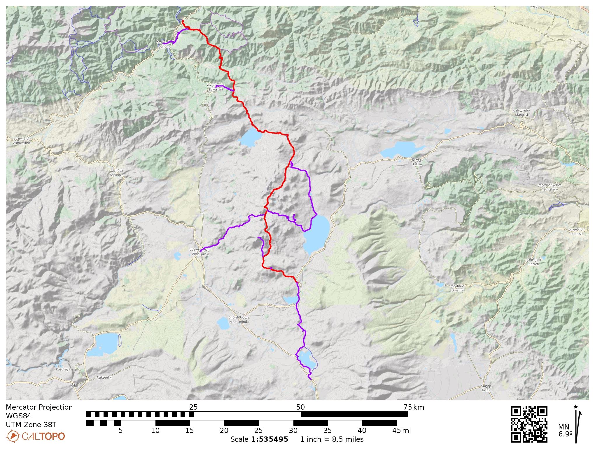 Overview map of the Samtskhe-Javakheti stage of the Transcaucasian Trail